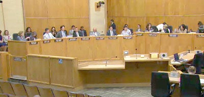 A council meeting in session